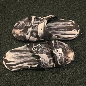 CROCS Black and White Swirl Sandals